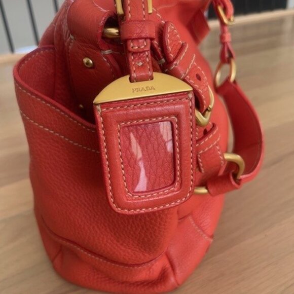 Prada Vitello Daino Side Pocket Hobo Shoulder Bag Papaya - Picture 5 of 7